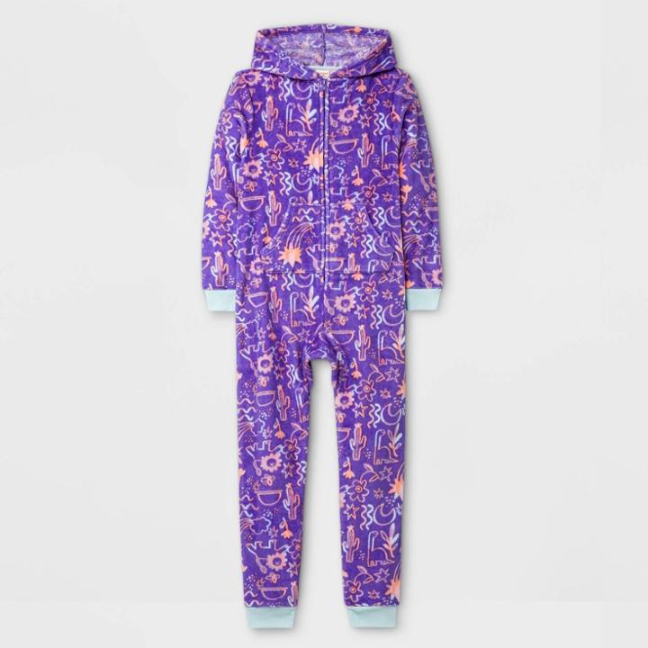 Girls' Hooded Blanket Sleeper Pajama Jumpsuit - Cat & Jack Violet