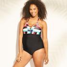 Maternity Striped Lace-up One Piece Swimsuit - Sea Angel - Victorian Stripe M,