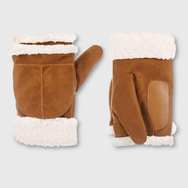 Isotoner Adult Microsuede Flip Top Mittens - Brown
