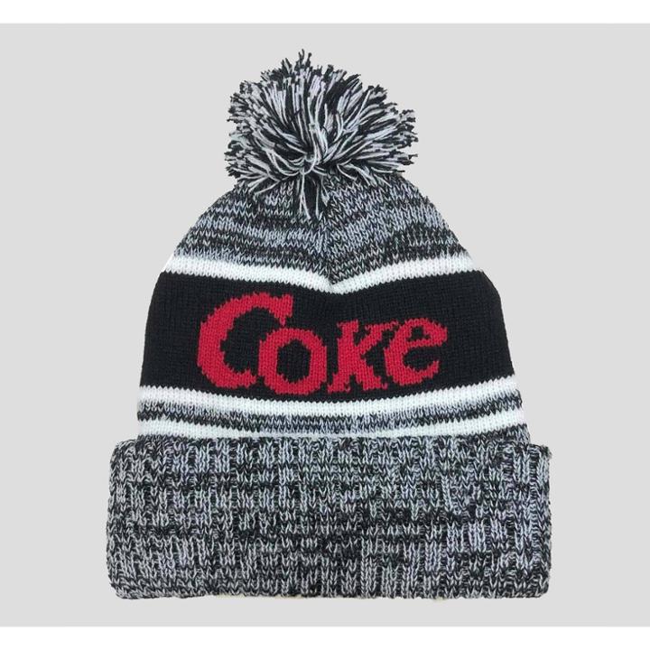 Men's Striped Coca-cola Marled Cuff Pom Beanie - White