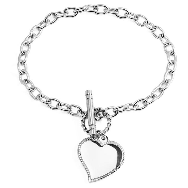West Coast Jewelry Stainless Steel Heart Charm Link Bracelet, Women's