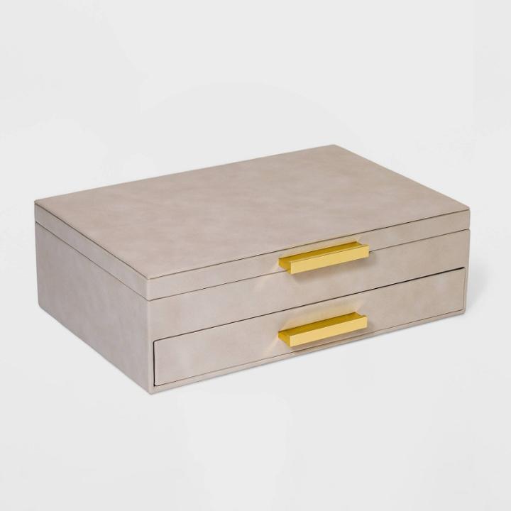 Large Faux Suede Jewelry Box - A New Day Cream, Ivory
