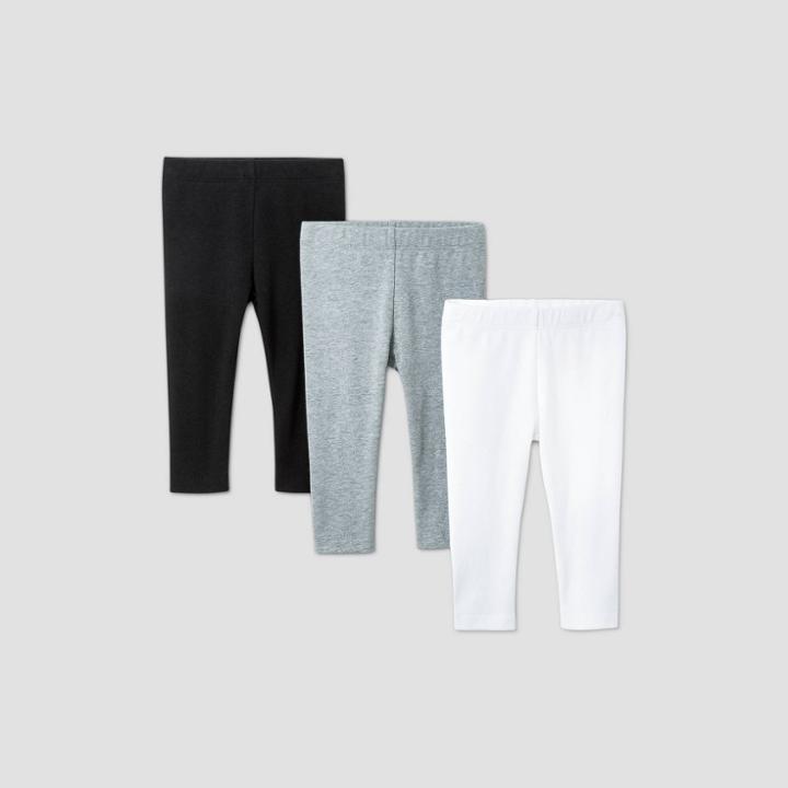 Baby Girls' 3pk Leggings - Cat & Jack Gray/black/white Newborn, Black/gray/white