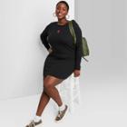 Women's Plus Size Long Sleeve Bodycon Dress - Wild Fable Black Embroidered