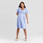 Polka Dot Short Sleeve Knit Wrap Maternity Dress - Isabel Maternity By Ingrid & Isabel Blue