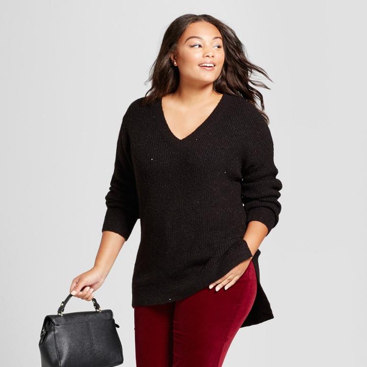 Women's Plus Size Shine Pullover Sweater - Ava & Viv Black