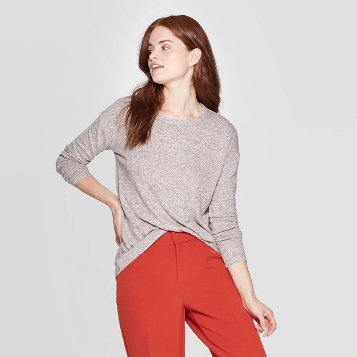 Women's Long Sleeve Crewneck T-shirt - A New Day Gray