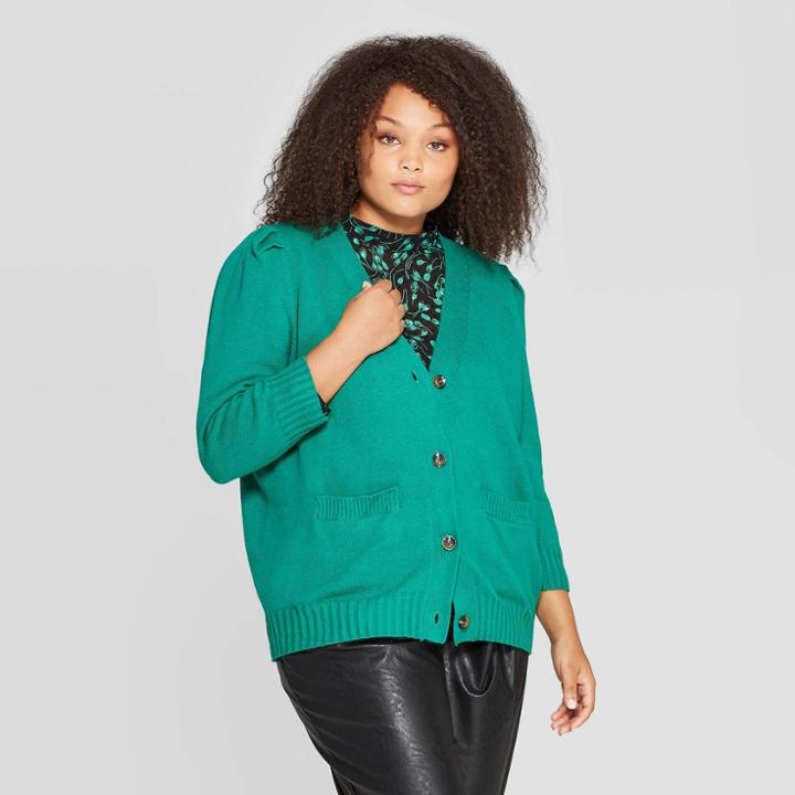 Women's Plus Size Puff Long Sleeve Open Front Cardigan - Who What Wear Green 2x, Women's,