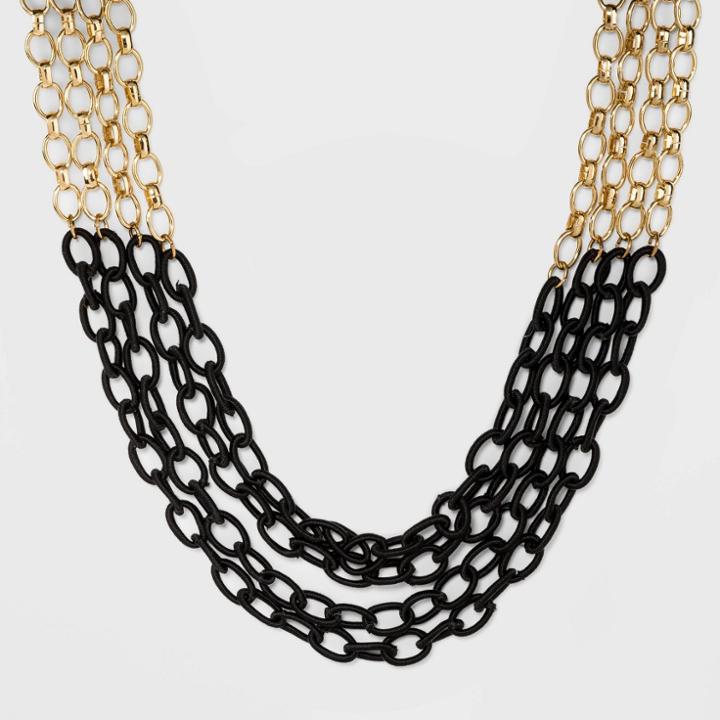 Mixed Chain And Threaded Link Layer Frontal Necklace - A New Day Black, Women's