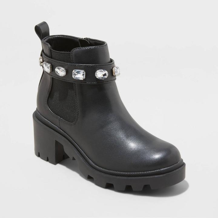 Women's Angeline Rhinestone Dress Boots - A New Day Jet Black
