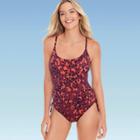 Women's Slimming Control Side-tie One Piece Swimsuit - Beach Betty By Miracle Brands Burgundy Animal Print