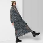 Women's Floral Print Long Sleeve Round Neck Tiered Maxi Dress - Wild Fable Black