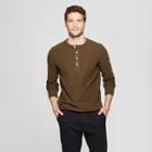 Men's Standard Fit Long Sleeve Textured Henley Shirt - Goodfellow & Co Emerald Forest