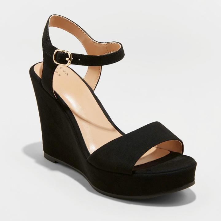 Women's Jazmine Quarter Strap Wedge Pumps - A New Day Black