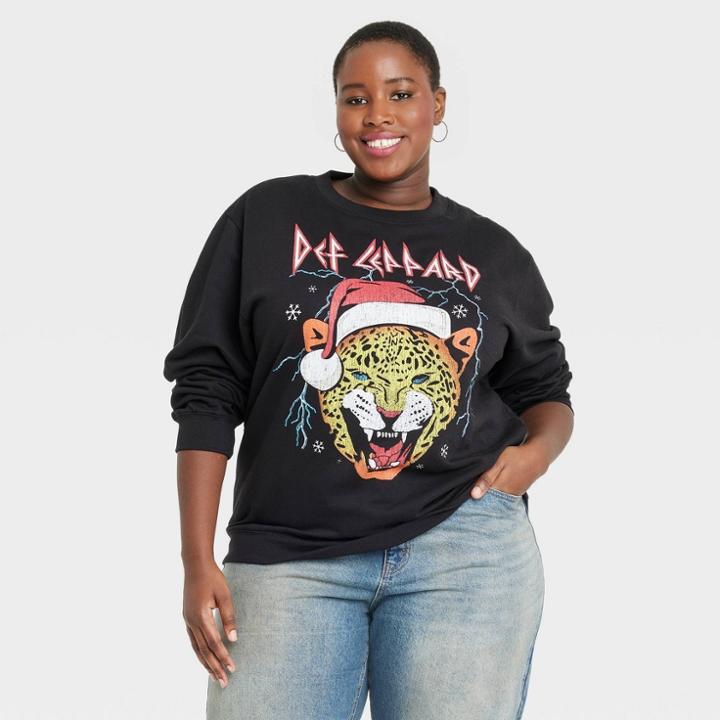 Women's Def Leppard Plus Size Holiday Graphic Sweatshirt - Black