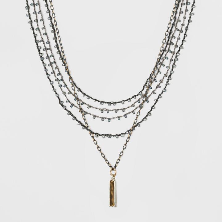 Multi Row Beaded Thread With Linear Bar Necklace - Universal Thread Gray, Women's