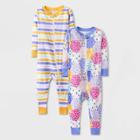 Baby Girls' 2pk Striped & Quilted Pajama Romper - Cat & Jack Yellow