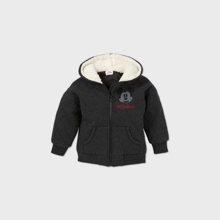 Disney Toddler Boys' Mickey Mouse Sherpa Lined Quilted Fleece Zip-up Sweatshirt - Black
