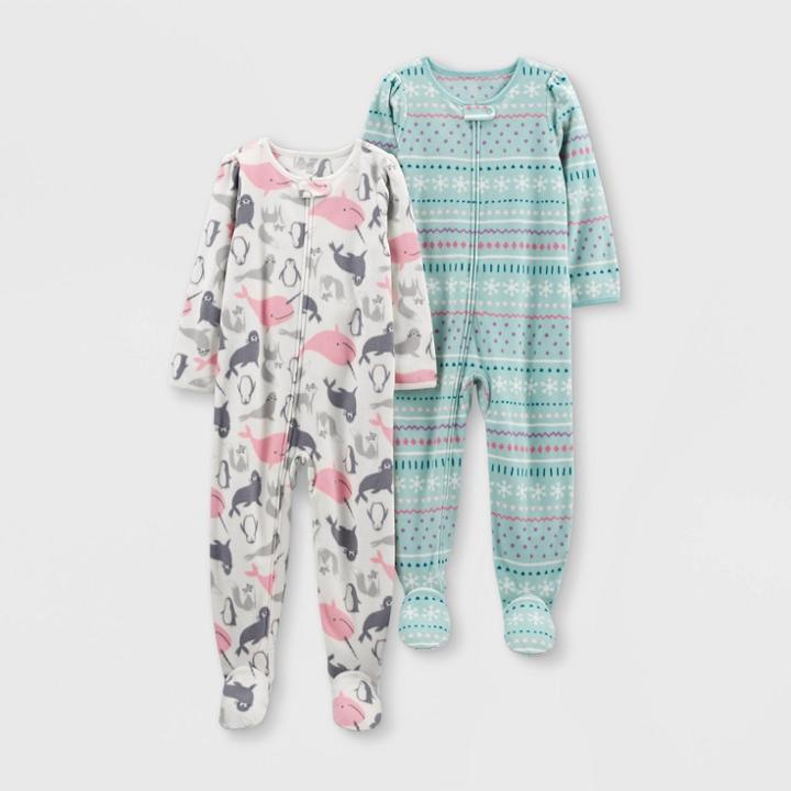 Toddler Girls' Fair Isle Fleece Footed Pajama - Just One You Made By Carter's White/orange