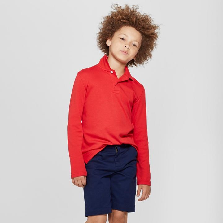 Boys' Long Sleeve Interlock Uniform Polo Shirt - Cat & Jack Red
