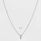 Silver Plated Cubic Zirconia Oval Link Chain Necklace And Earring Set - A New Day