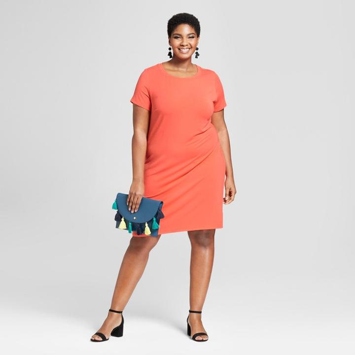 Women's Plus Size T-shirt Dress - Ava & Viv Orange