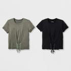 Girls' Corset 2pk Short Sleeve T-shirt - Art Class Green/black
