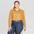 Women's Plus Size Long Sleeve Collared Soft Twill Shirt - Universal Thread Gold