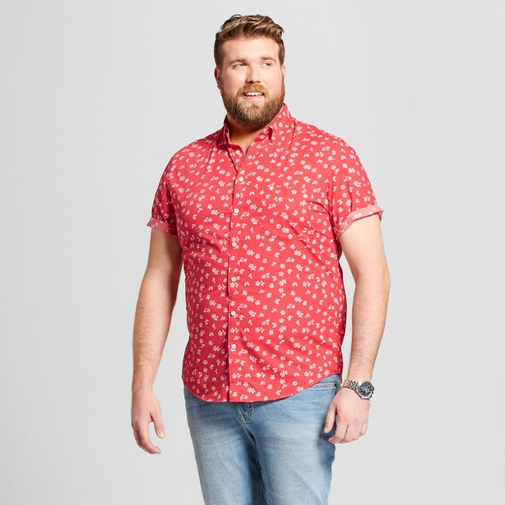 Target Men's Tall Floral Print Standard Fit Short Sleeve Button-down Shirt - Goodfellow & Co Amaryllis Red