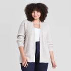 Women's Plus Size Open Neck Textured Cardigan - Ava & Viv Oatmeal Heather X