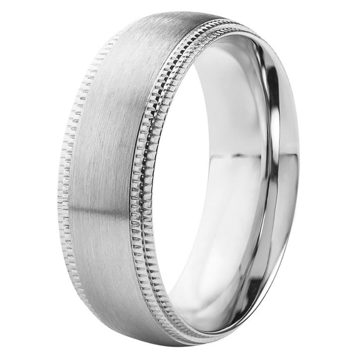 Men's Crucible Stainless Steel Brushed Finish With Milgrain Edge Ring (8),