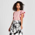 Women's Striped Ruffle Sleeve Asymmetrical Shell - Who What Wear Red/white M, Red/white