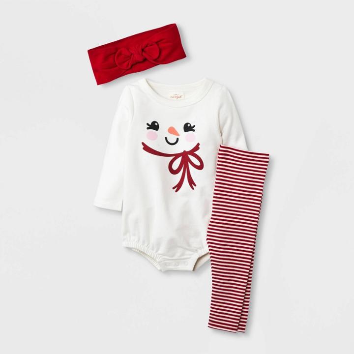 Baby Girls' Snowman Romper With Leggings - Cat & Jack Cream Newborn, Ivory