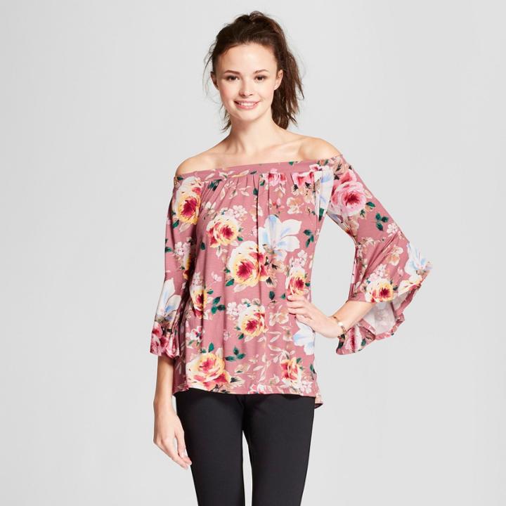 Women's 3/4 Bell Sleeve Off The Shoulder Floral Blouse - Alison Andrews Pink