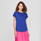 Women's Cuffed Short Sleeve T-shirt - A New Day Blue