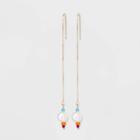 Shiny Gold With Seed Beaded And Freshwater Pearl Chain Threader Earrings - Wild Fable Gold, Gold/white