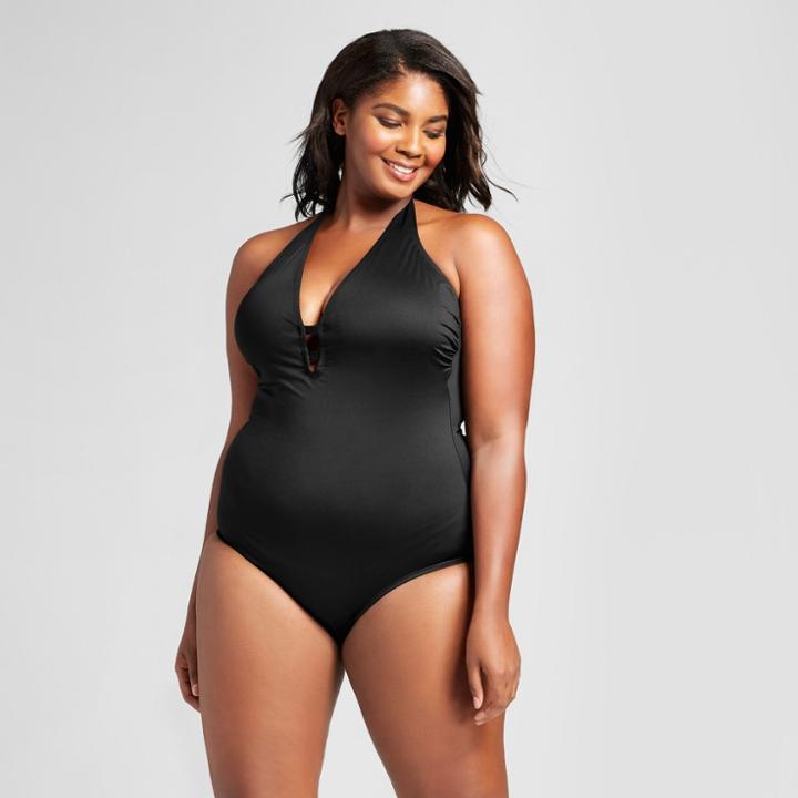 Clean Water Women's Plunge Halter One Piece Swimsuit - Black