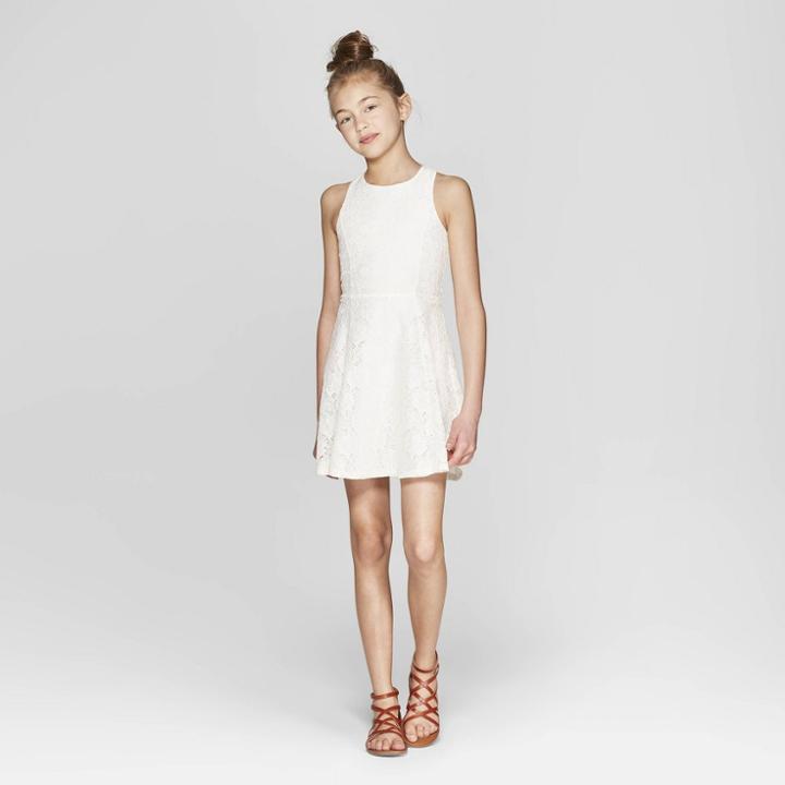 Girls' High Neck Lace Tank Dress - Art Class Off White