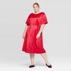 Women's Plus Size Short Sleeve Boat Neck Seam Detail Dress - Prologue Red 1x, Women's,
