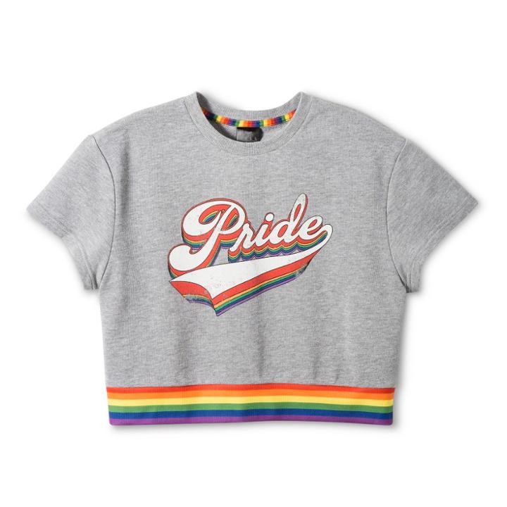 Well Worn Pride Adult Short Sleeve French Terry Cropped Sweatshirt - Fog Heather S, Adult Unisex, Gray