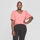 Women's Plus Size Ruched Short Sleeve Shoulder Knit T-shirt - Ava & Viv Coral