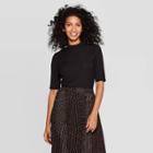 Petitewomen's Slim Fit Short Sleeve Turtleneck Rib T-shirt - A New Day Black