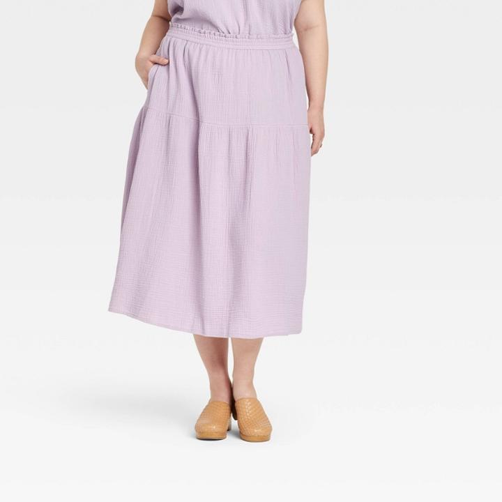Women's Plus Size Gauze Tiered Midi A-line Skirt - Universal Thread Purple