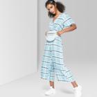 Women's Plaid Short Sleeve Twist Front Jumpsuit - Wild Fable Blue