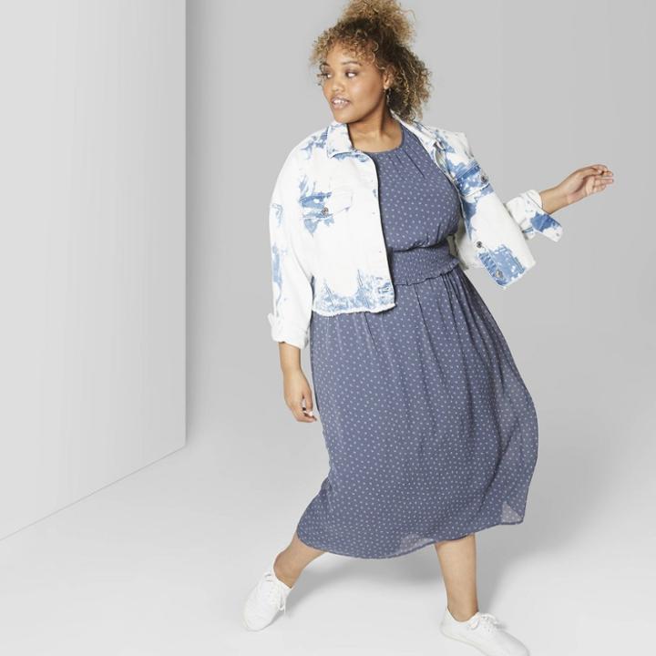 Women's Plus Size Floral Print Short Sleeve Round Neck Midi Dress - Wild Fable