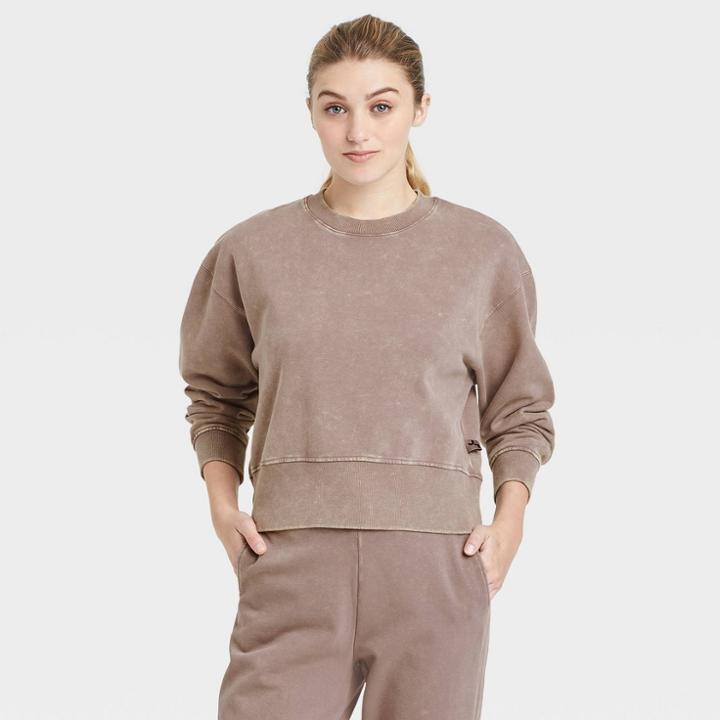Women's French Terry Acid Wash Crewneck Pullover - Joylab Pewter