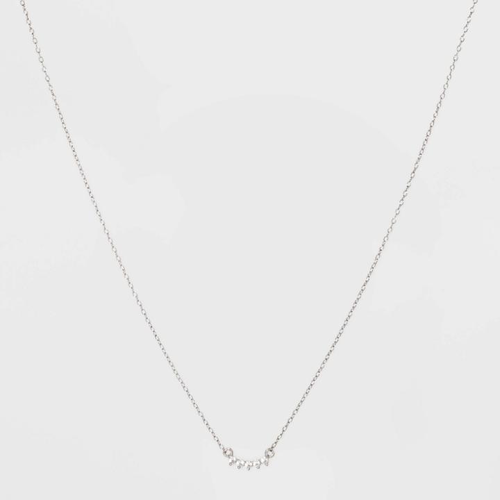 Sterling Silver With Cubic Zirconia Curved Bar Station Necklace - A New Day Silver, Women's, Clear
