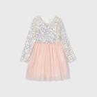 Girls' Long Sleeve Iridescent Sequin Tulle Dress - Cat & Jack Blush Peach