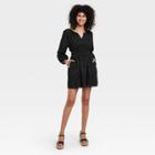 Women's Puff 3/4 Sleeve Eyelet Dress - Universal Thread Black