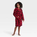 Kids' Holiday Buffalo Check Fleece Matching Family Pajama Robe - Wondershop Red
